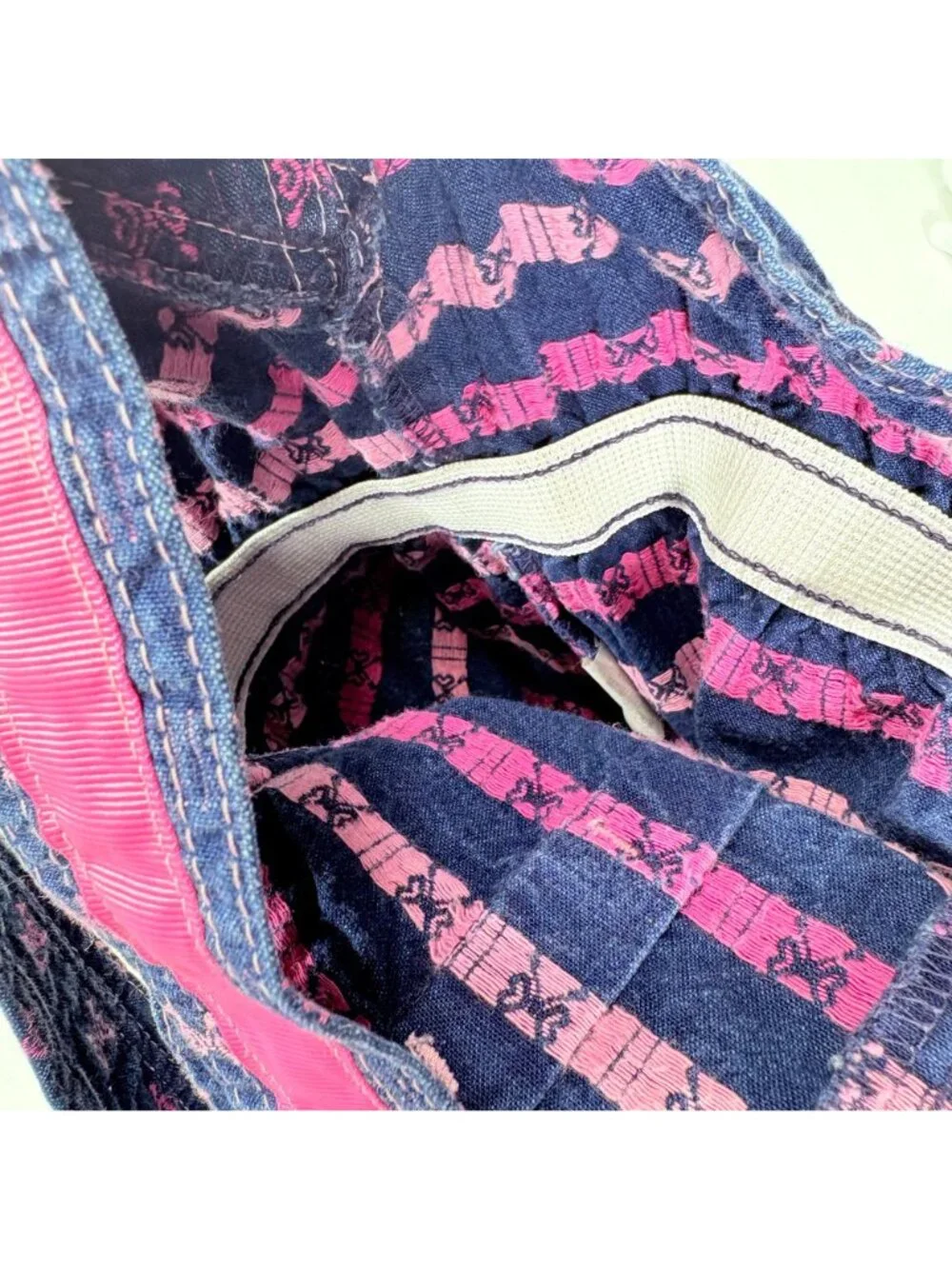 Vintage Oshkosh Girls Pink Ribbon Bow Embroidered Denim Dress 5